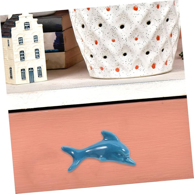 Gatuida 2pcs Ceramic Dolphin Cabinet Knobs Drawer Handles White Blue Ocean Theme - Image 4